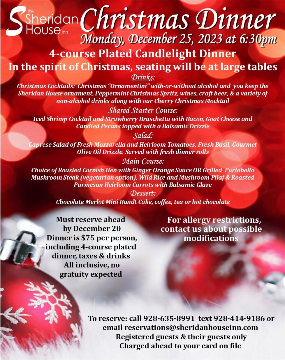 Christmas Dinner 2023 Sheridan House Inn