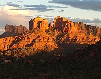 Gorgeous view of rock and canyon landscape with morning sun highlighting the top of the rock formations